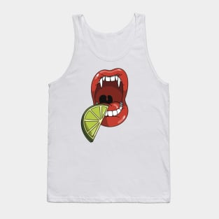 Mouth with vampire teeth about to take a bite into slice of lime Tank Top